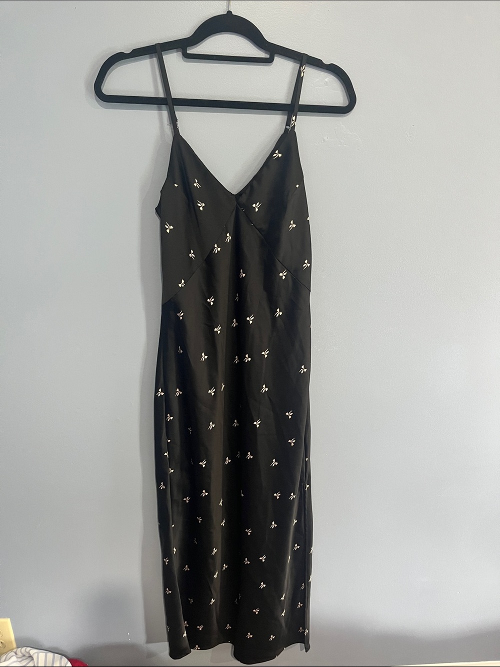 a new day Black Slip Midi Dress with White Embroidered Dots